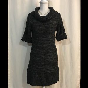 Black & Gray Cowl Neck Tunic Sweater Dress